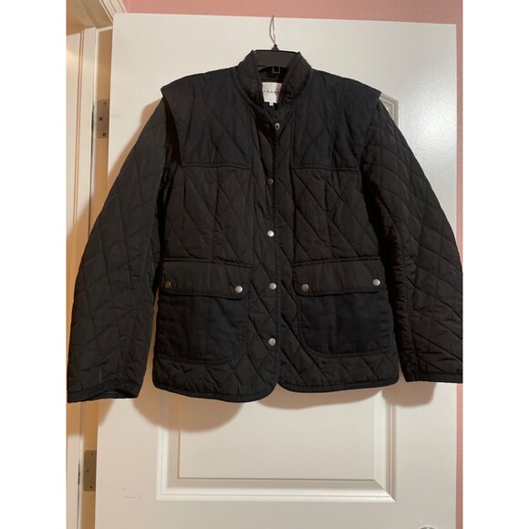 FRAME Women's Quilted Town Jacket Black size L Snap Front - Picture 4 of 10